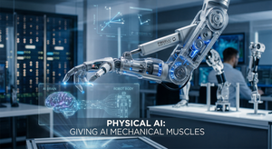 Physical AI using a Firgelli linear actuator as mechanical muscles in a robotics lab.