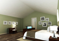 Pop-Up TV Lift in cabinet at end of bed