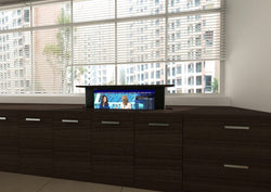 Automated Pop-Up TV lift in Teleconference or boardroom cabinet